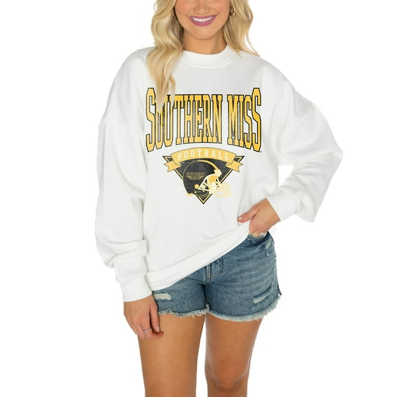 Women's Gameday Couture Southern Miss Golden Eagles White Oversized Drop Shoulder Fleece Drop Pullover Sweatshirt