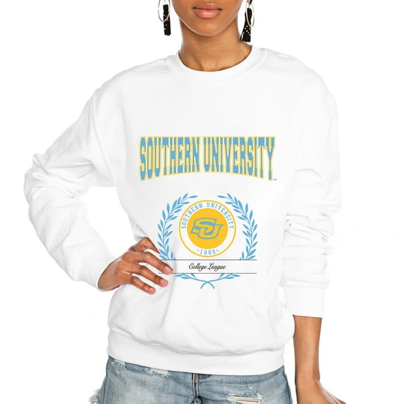 Women's Gameday Couture White Southern University Jaguars It's a Vibe Classic Fleece Crewneck Pullover Sweatshirt