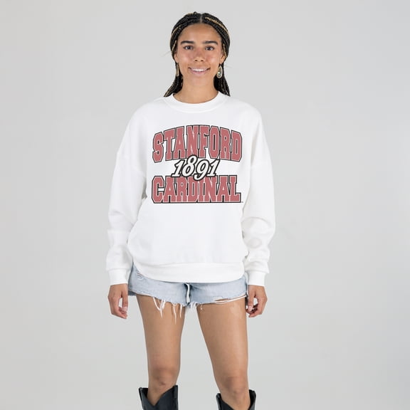 Women's Gameday Couture White Stanford Cardinal Oversized Faded Formation Premium Fleece Sweatshirt
