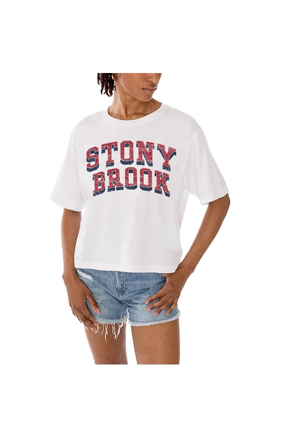 Women's Gameday Couture White Stony Brook Seawolves Claim To Fame Boxy Cropped T-Shirt