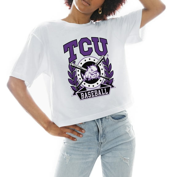 Women's Gameday Couture White TCU Horned Frogs Baseball Boxy Fit Cropped T-Shirt