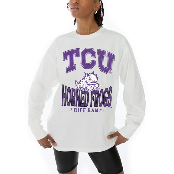 Women's Gameday Couture White TCU Horned Frogs Midweight Oversized Long Sleeve T-Shirt