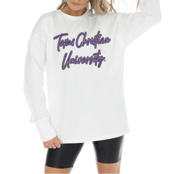 Women's Gameday Couture White TCU Horned Frogs Midweight Oversized Long Sleeve T-Shirt