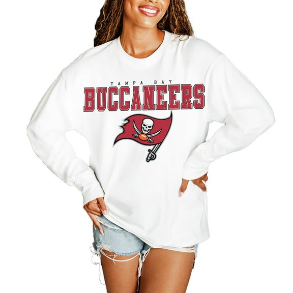 Women's Gameday Couture White Tampa Bay Buccaneers Big Goals Oversized Long Sleeve T-Shirt