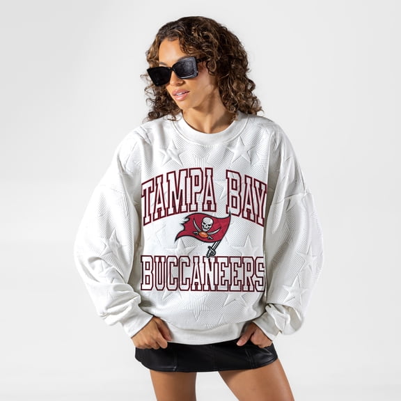 Women's Gameday Couture White Tampa Bay Buccaneers Big Play Energy Tonal Star Embossed Sweatshirt