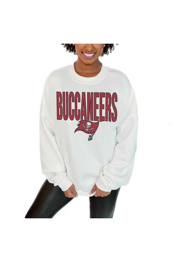 Women's Gameday Couture White Tampa Bay Buccaneers Just Go With It Oversized Long Sleeve Crewneck Sweatshirt