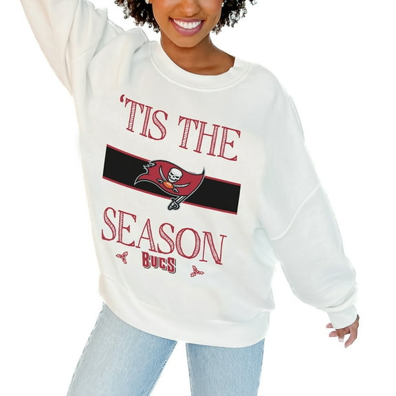 Women's Gameday Couture White Tampa Bay Buccaneers Oversized Take A Holiday Pullover Sweatshirt