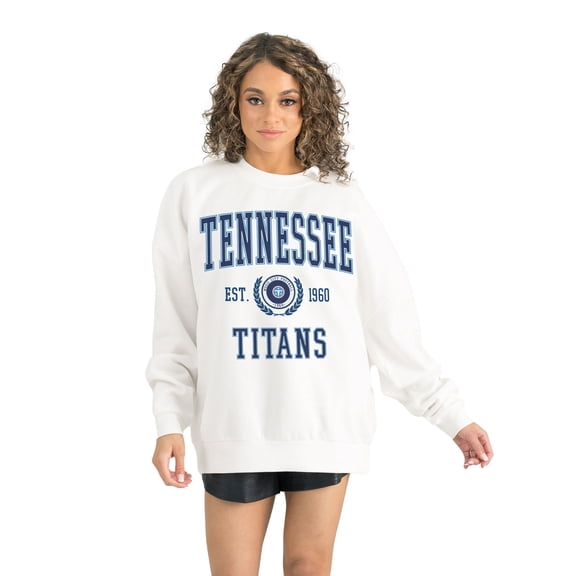Women's Gameday Couture White Tennessee Titans Timeless Triumph Premium Drop Shoulder Fleece Sweatshirt