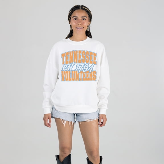 Women's Gameday Couture White Tennessee Volunteers Oversized Faded Formation Premium Fleece Sweatshirt