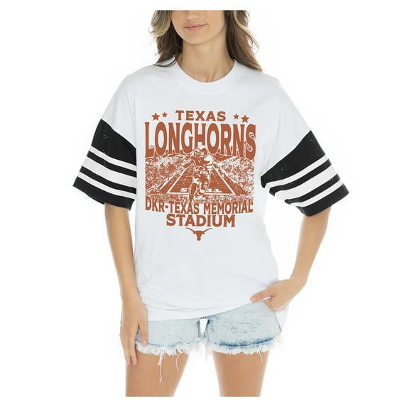 Women's Gameday Couture White Texas Longhorns Crowd Pleaser Contrast Sporty Heritage Stripe Oversized T-Shirt