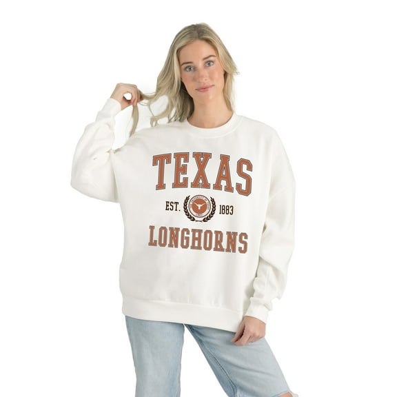 Women's Gameday Couture White Texas Longhorns Premium Fleece Drop Shoulder Oversized Pullover Sweatshirt