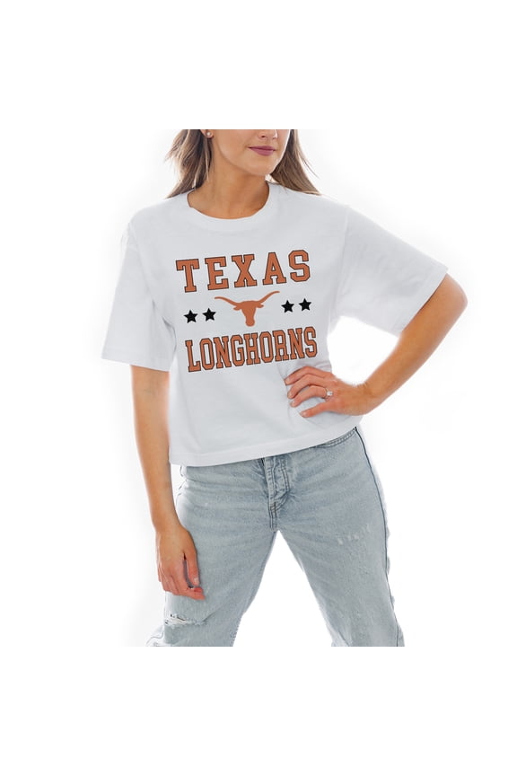 Women's Gameday Couture White Texas Longhorns Stars Boxy Fit Cropped T-Shirt