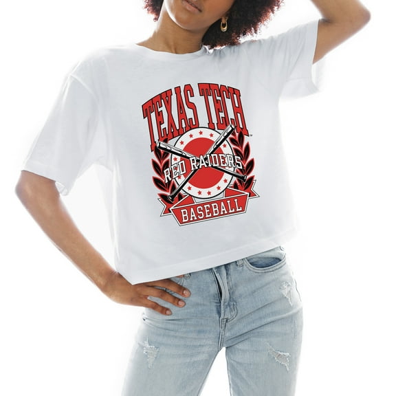 Women's Gameday Couture White Texas Tech Red Raiders Baseball Boxy Fit Cropped T-Shirt