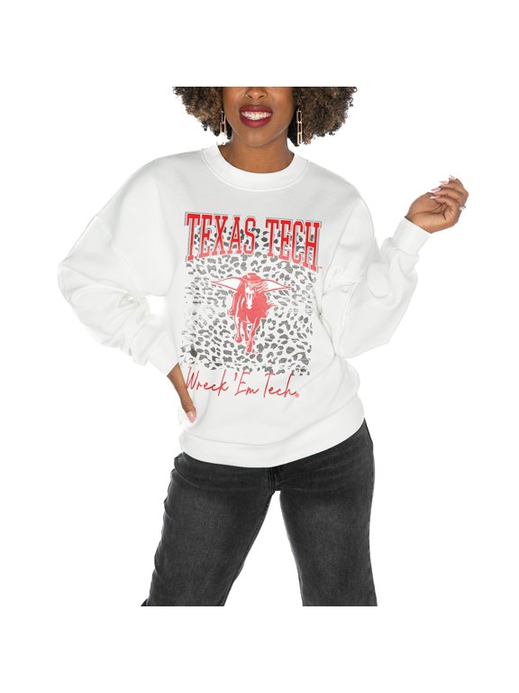 Women's Gameday Couture Texas Tech Red Raiders White Oversized Drop Shoulder Fleece Drop Pullover Sweatshirt