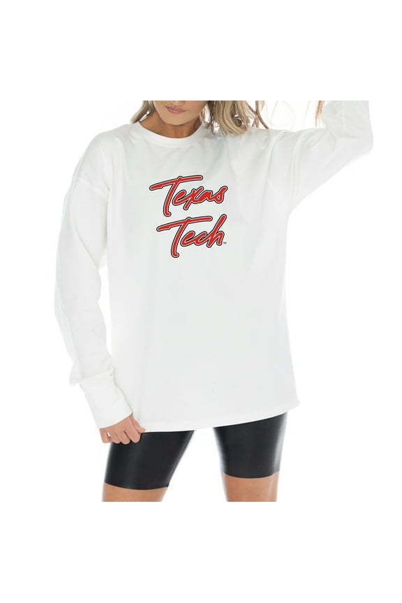 Women's Gameday Couture White Texas Tech Red Raiders Midweight Oversized Long Sleeve T-Shirt