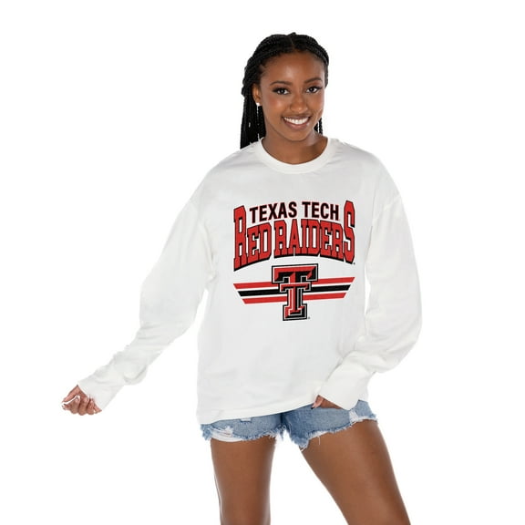Women's Gameday Couture White Texas Tech Red Raiders Oversized Swift Strike Long Sleeve T-Shirt