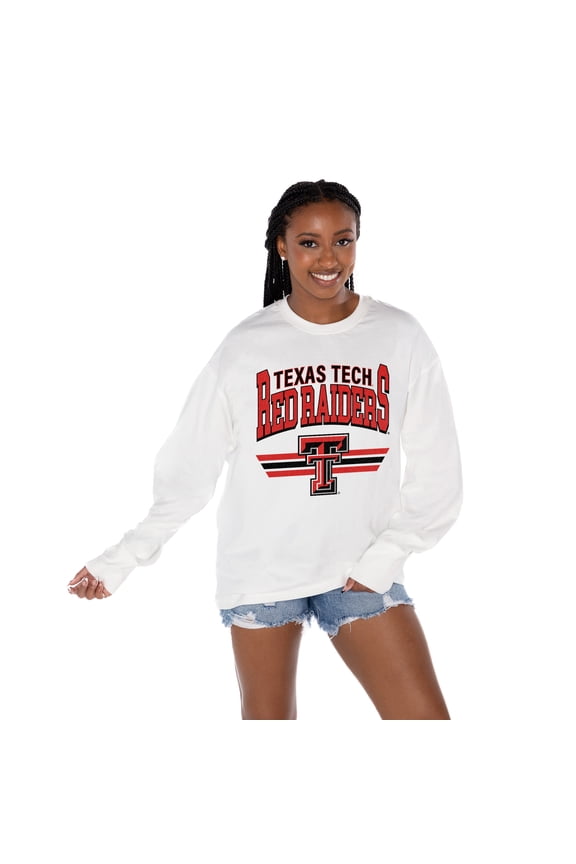 Women's Gameday Couture White Texas Tech Red Raiders Oversized Swift Strike Long Sleeve T-Shirt