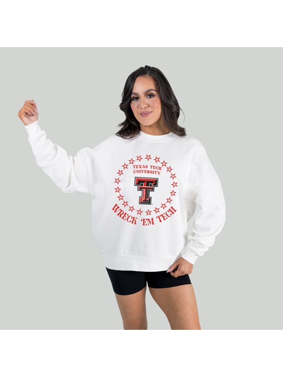 Women's Gameday Couture White Texas Tech Red Raiders Stars Premium Fleece Drop Pullover Sweatshirt