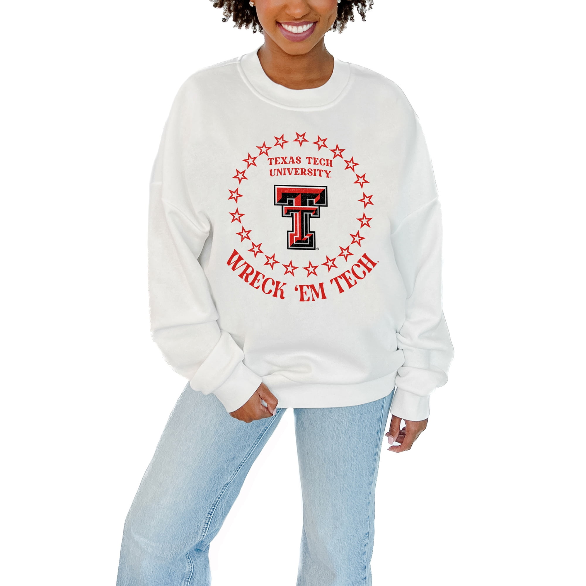 Women s Gameday Couture White Texas Tech Red Raiders Stars Premium Fleece Drop Pullover Sweatshirt Walmart