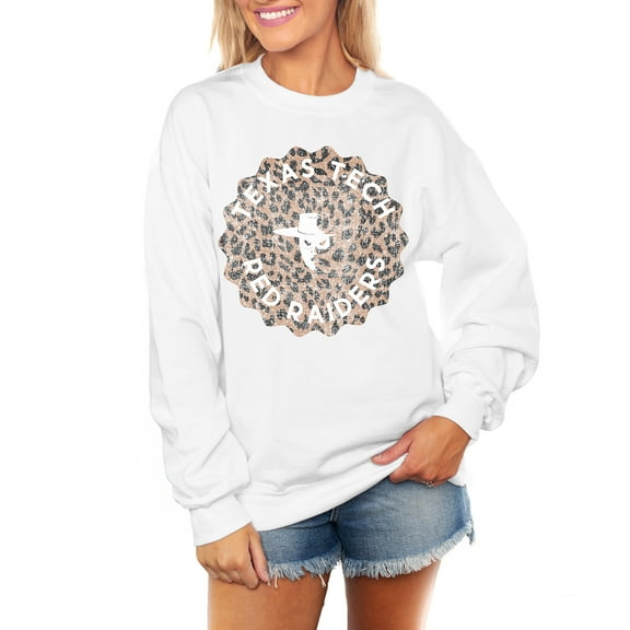 Women's Gameday Couture White Texas Tech Red Raiders Wild Side Perfect Crewneck Pullover Sweatshirt