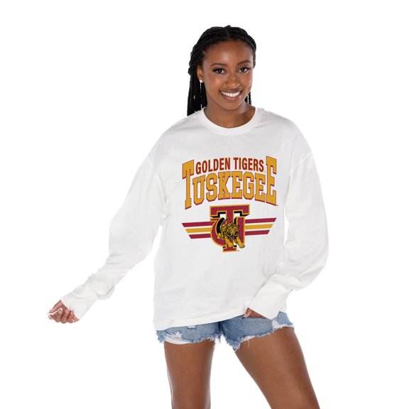 Women's Gameday Couture White Tuskegee Golden Tigers Oversized Swift Strike Long Sleeve T-Shirt