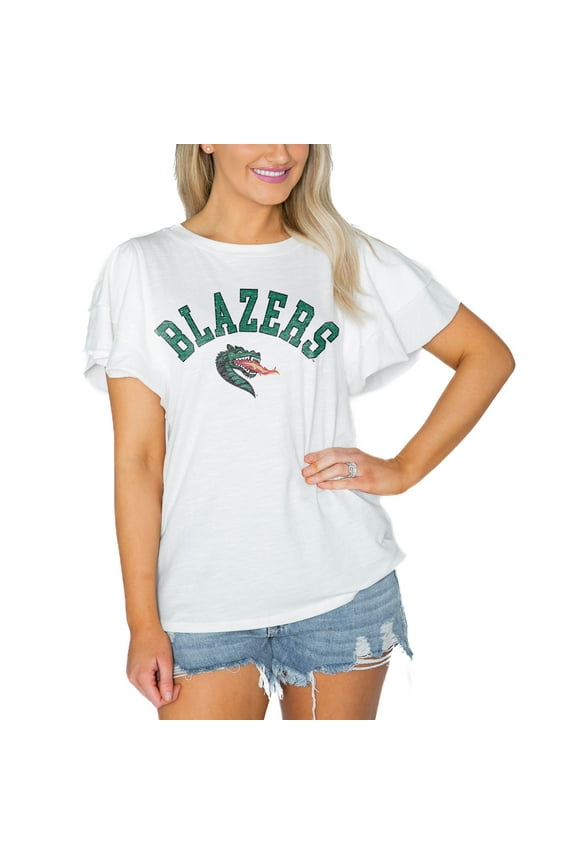 Women's Gameday Couture White UAB Blazers Arch Logo Flutter Sleeve Lightweight T-Shirt