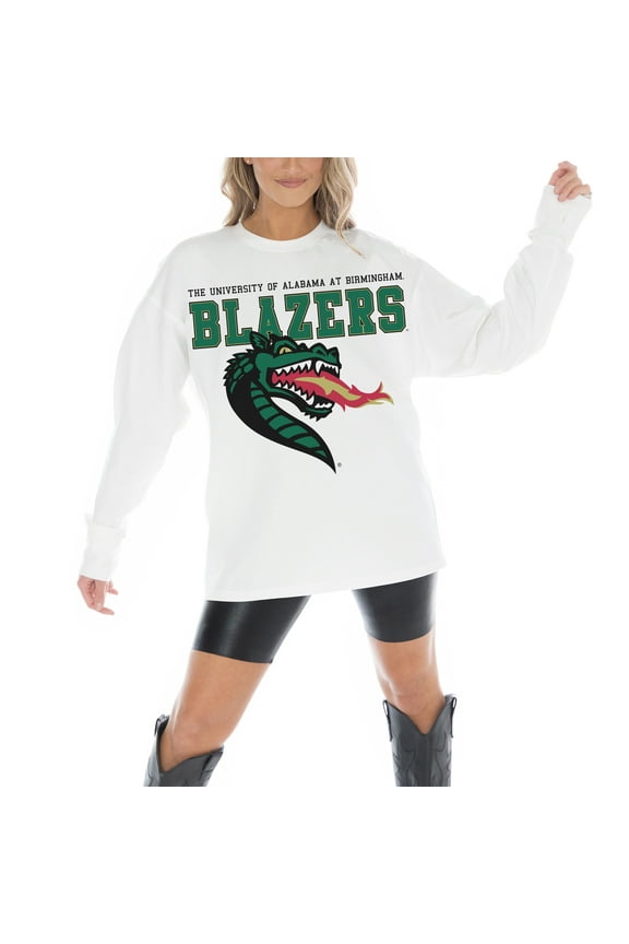 Women's Gameday Couture White UAB Blazers Big Goals Oversized Long Sleeve T-Shirt
