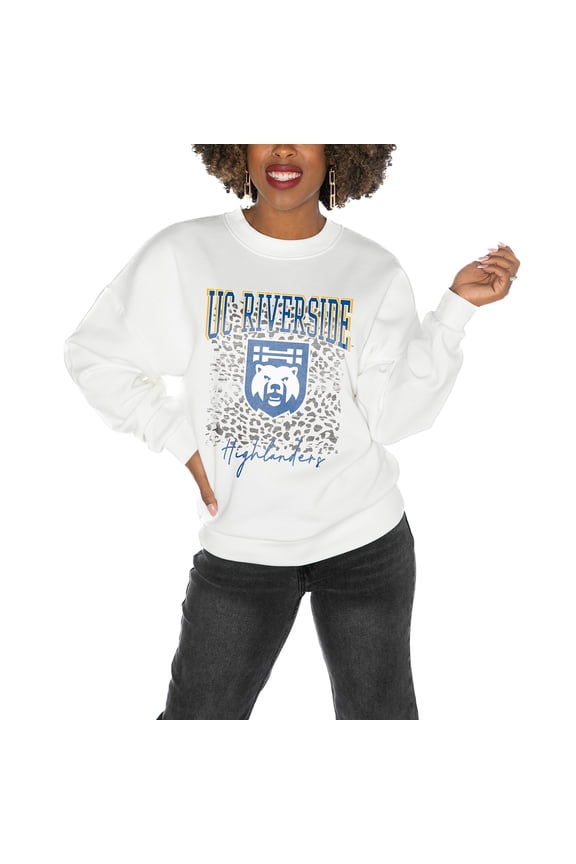Women's Gameday Couture UC Riverside Highlanders White Oversized Drop Shoulder Fleece Drop Pullover Sweatshirt