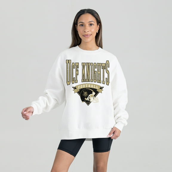 Women's Gameday Couture White UCF Knights Oversized Good Vibes Premium Fleece Drop Shoulder Pullover Sweatshirt