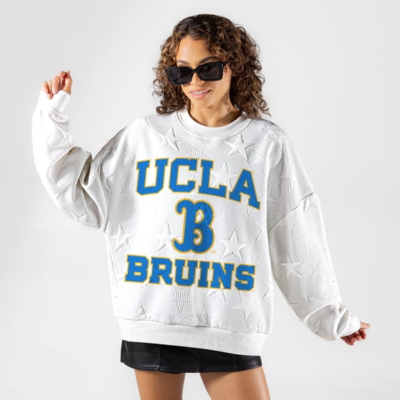 Women's Gameday Couture White UCLA Bruins Big Play Energy Tonal Star Embossed Sweatshirt