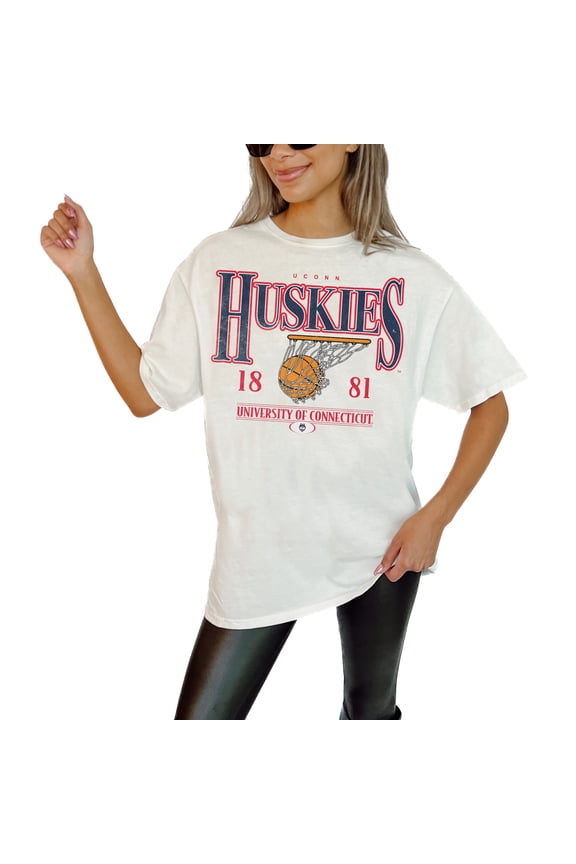 Women's Gameday Couture White UConn Huskies On Point Oversized T-Shirt
