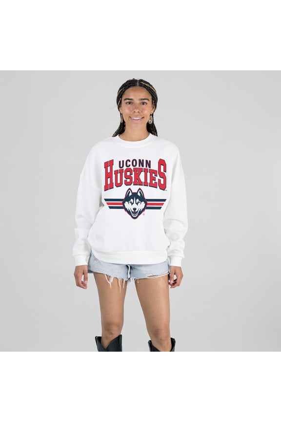 Women's Gameday Couture White UConn Huskies Oversized Premium Fleece Sweatshirt