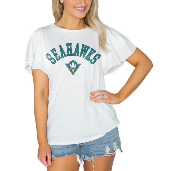 Women's Gameday Couture  White UNC Wilmington Seahawks Arch Logo Flutter Sleeve Lightweight T-Shirt