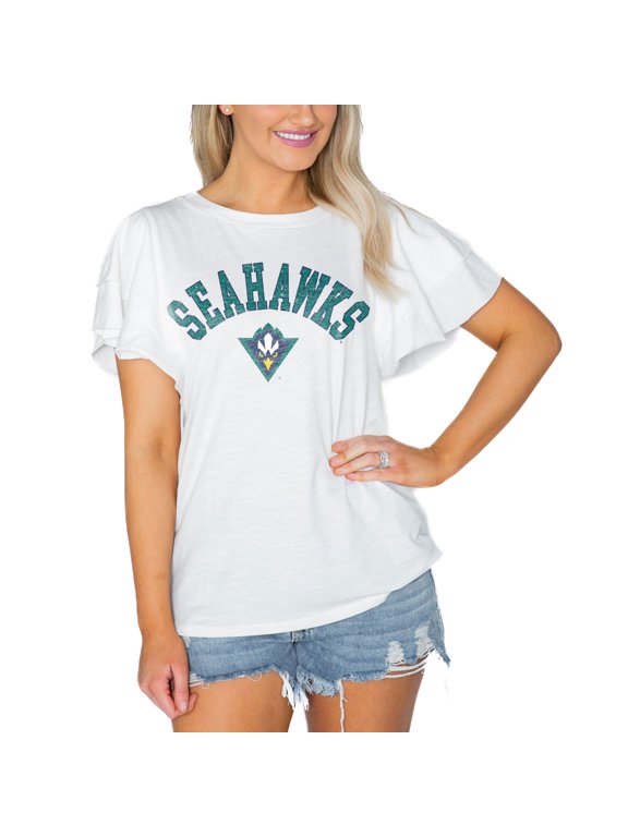Women's Gameday Couture White UNC Wilmington Seahawks Arch Logo Flutter Sleeve Lightweight T-Shirt