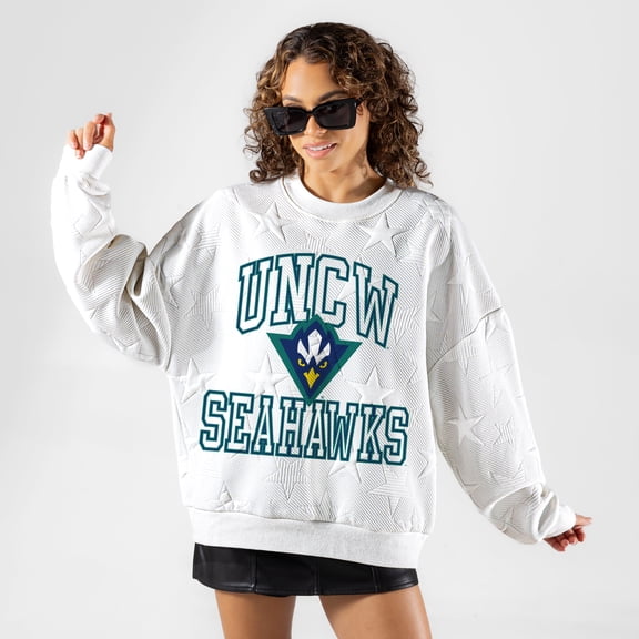 Women's Gameday Couture White UNC Wilmington Seahawks  Big Play Energy Tonal Star Embossed Sweatshirt
