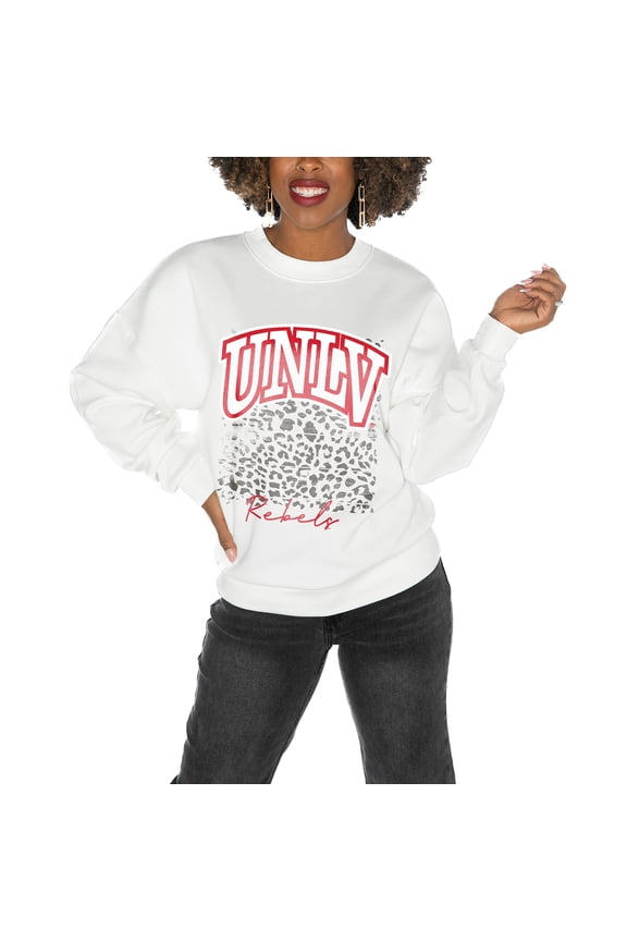 Women's Gameday Couture UNLV Rebels White Oversized Drop Shoulder Fleece Drop Pullover Sweatshirt