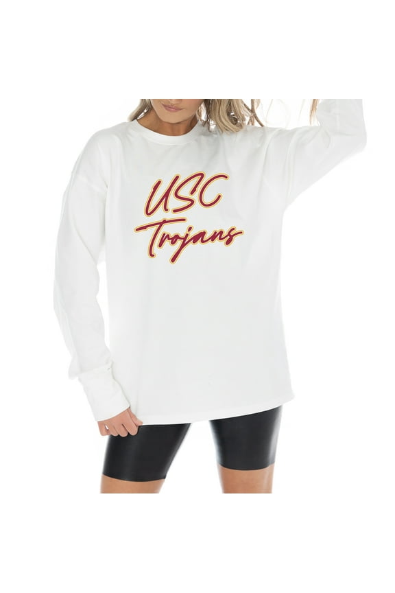 Women's Gameday Couture White USC Trojans Midweight Oversized Long Sleeve T-Shirt