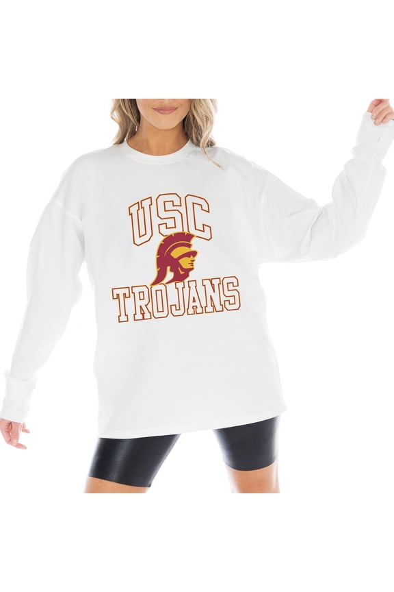 Women's Gameday Couture White USC Trojans Mind Games Oversized Long Sleeve T-Shirt