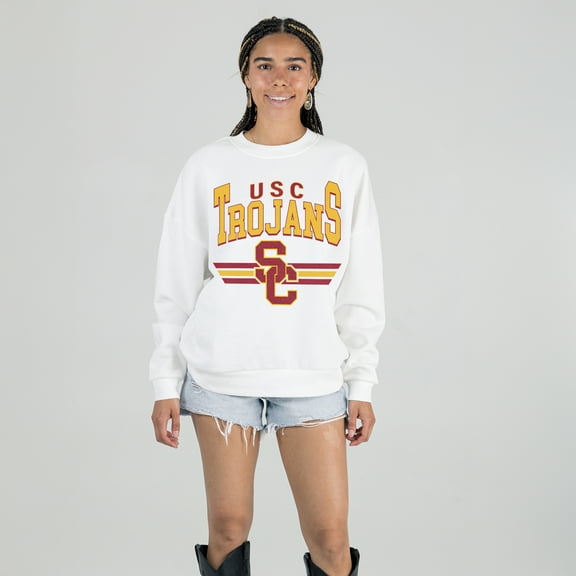 Women's Gameday Couture White USC Trojans Oversized Premium Fleece Sweatshirt