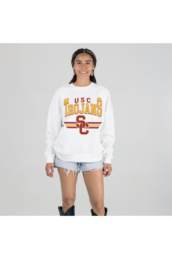 Women's Gameday Couture White USC Trojans Oversized Premium Fleece Sweatshirt