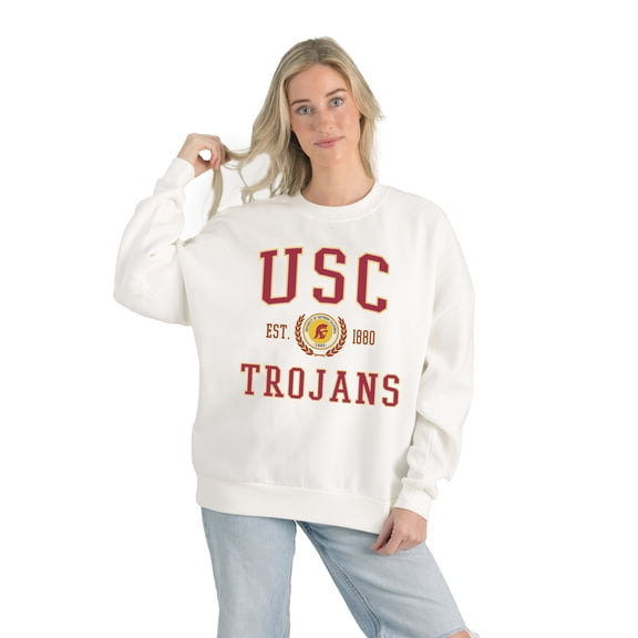 Women's Gameday Couture White USC Trojans Premium Fleece Drop Shoulder Oversized Pullover Sweatshirt