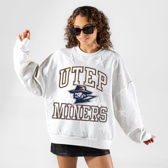 Women's Gameday Couture White UTEP Miners Big Play Energy Tonal Star Embossed Sweatshirt