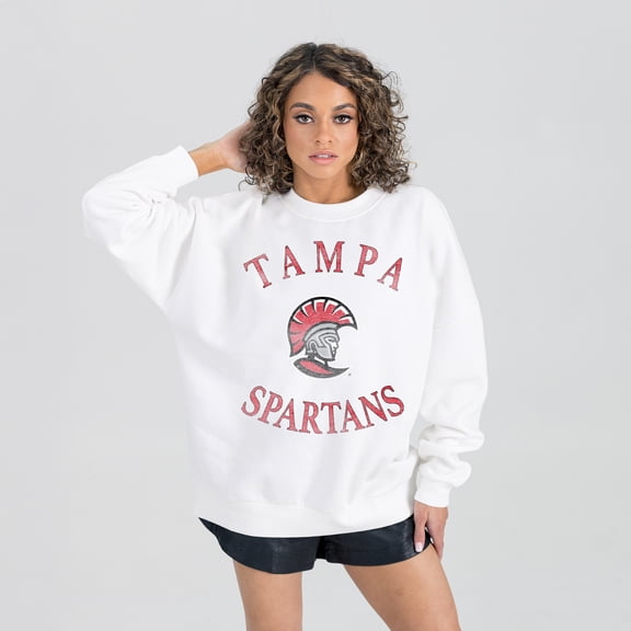 Women's Gameday Couture White Tampa Spartans Oversized Good Vibes Premium Fleece Drop Shoulder Pullover Sweatshirt