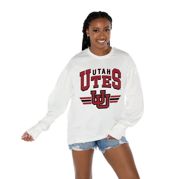 Women's Gameday Couture White Utah Utes Oversized Swift Strike Long Sleeve T-Shirt