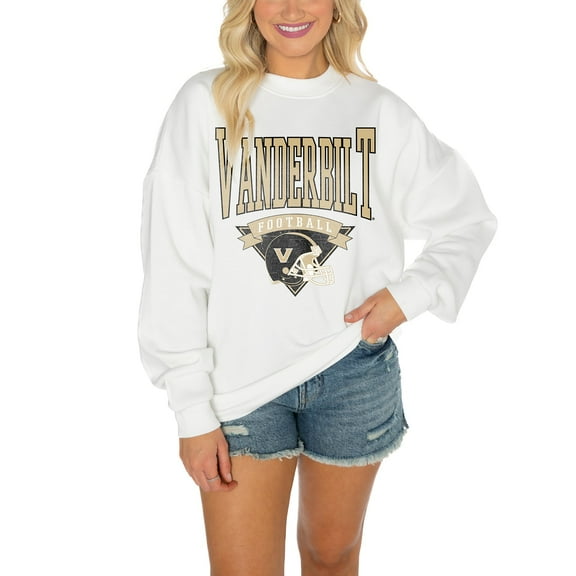 Women's Gameday Couture Vanderbilt Commodores White Oversized Drop Shoulder Fleece Drop Pullover Sweatshirt