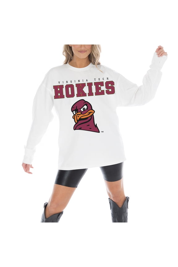 Women's Gameday Couture White Virginia Tech Hokies Big Goals Oversized Long Sleeve T-Shirt
