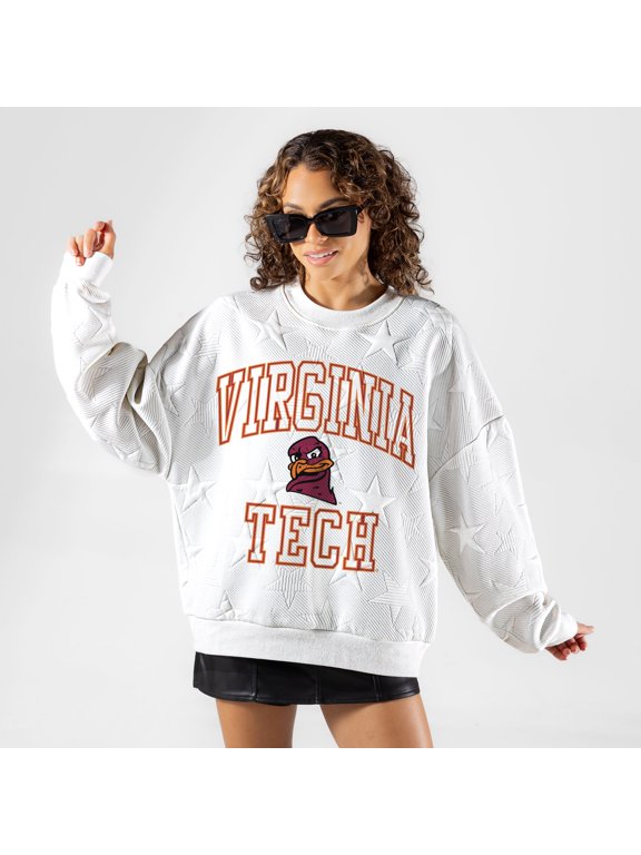 Women's Gameday Couture White Virginia Tech Hokies Big Play Energy Tonal Star Embossed Sweatshirt