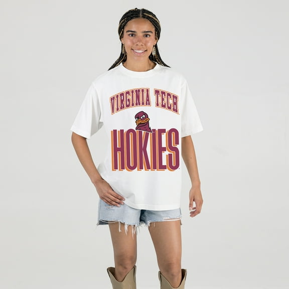 Women's Gameday Couture White Virginia Tech Hokies Oversized Fierce Focus T-Shirt