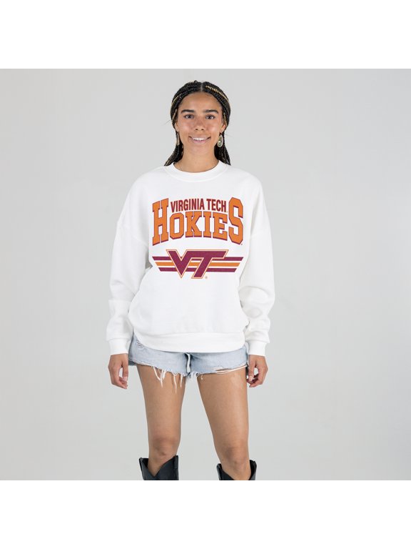 Women's Gameday Couture White Virginia Tech Hokies Oversized Premium Fleece Sweatshirt