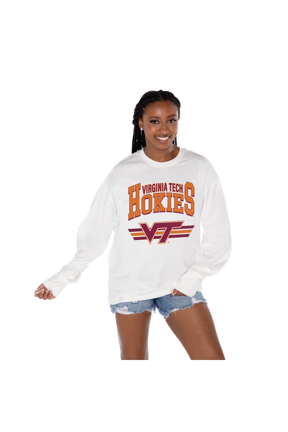 Women's Gameday Couture White Virginia Tech Hokies Oversized Swift Strike Long Sleeve T-Shirt